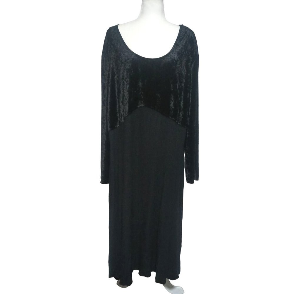 The Avenue Dress Womens Size 30 Black Velvet Gauze Midi Stretch Long Sleeve Empi